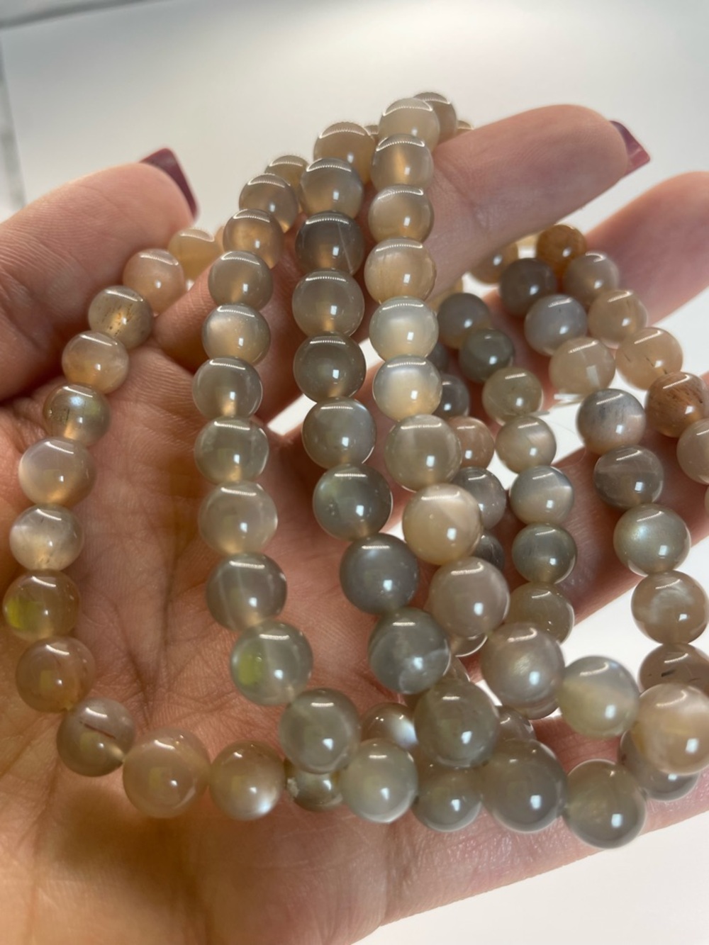 ONE Gray Skeletal Moonstone Beaded Stretch Bracelet - 6mm (0116)